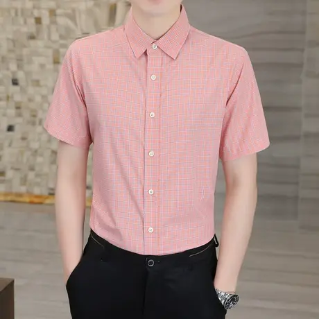 高级感短袖衬衫男潮流夏季2023新款商务休闲英伦半袖格子衬衣潮牌图片