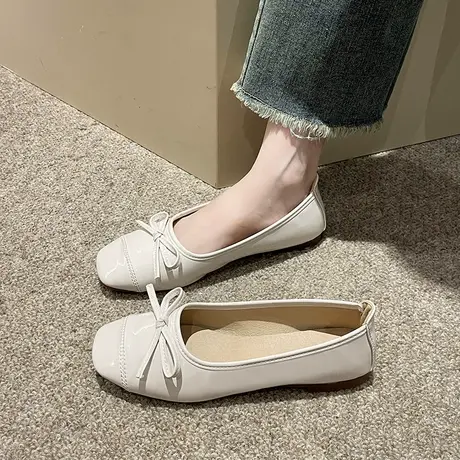 秋季韩版ins温柔蝴蝶结浅口芭蕾鞋单鞋平底豆豆鞋女鞋软底瓢鞋夏商品大图