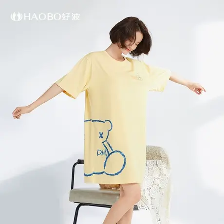 好波睡衣女印花时尚大码女士睡裙棉质家居服春夏休闲睡衣HJZ2230图片