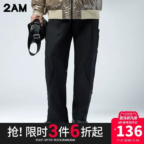 卡宾潮牌2AM直筒休闲裤英文刺绣街头运动风商品大图