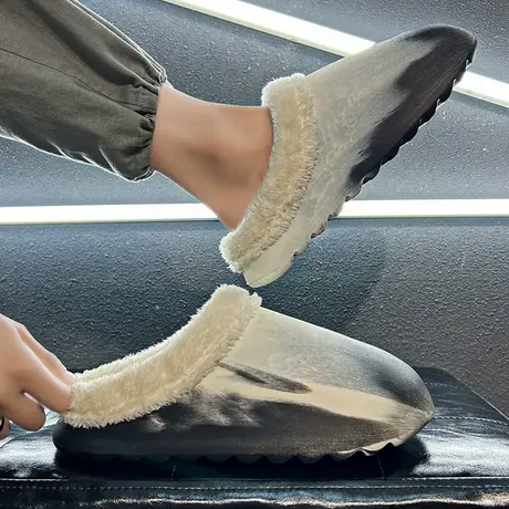 棉拖鞋男生冬季居家室内加绒保暖大码棉鞋冬天外穿防滑踩屎感拖鞋商品大图