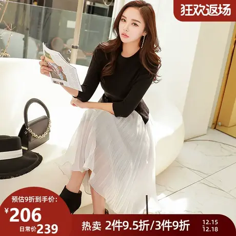 粉红大布娃娃秋款女装中长款百褶裙时尚半身裙优雅A字裙半裙女图片