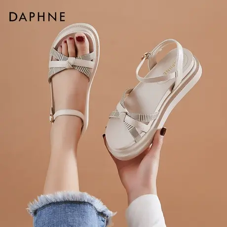 达芙妮一字带凉鞋女2021年新款夏季百搭仙女风松糕鞋女厚底平底鞋商品大图