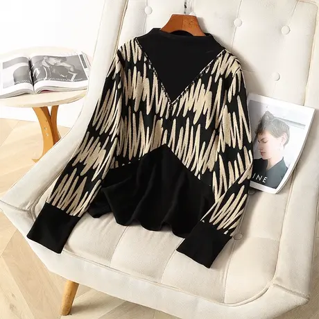 大码女装2024年新款韩版胖mm秋春季时尚显瘦长袖洋气假两件毛衣女商品大图