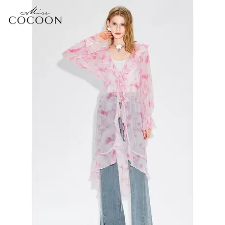 MISSCOCOON【繁花之境】24春新款浪漫度假荷叶边碎花短外套罩衫商品大图