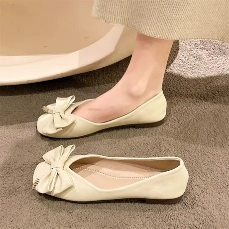 温柔豆豆鞋女款新款2024年浅口配裙子瓢鞋软底蝴蝶结百搭平底单鞋商品大图