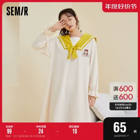森马睡衣裙纯棉可爱印花卡通学生日系jk风少女宽松家居睡裙女秋季图片
