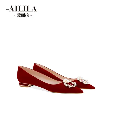 爱丽拉平底红色结婚鞋女2024新款春季中式配秀禾服的新娘鞋不累脚商品大图