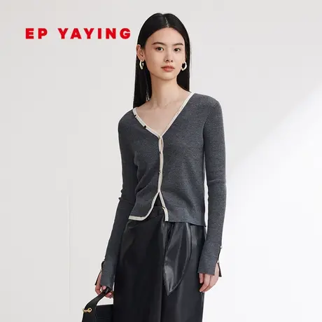 EP YAYING雅莹女装 绢丝羊毛直身V领针织开衫 2024春装新品9177A商品大图