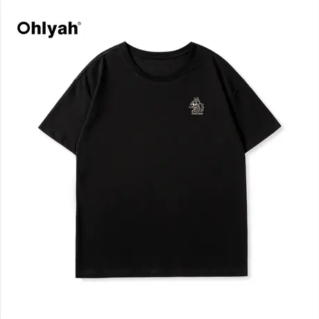 Ohlyah2024春夏新款学生圆领简约胸花无性别短袖T恤男女同款班服图片