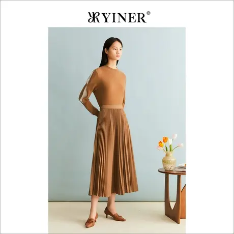 【裸感羊绒】YINER音儿女装冬季绵羊毛拼色袖针织衫商品大图