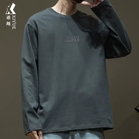 希越美式重磅260g长袖T恤男2024春季新款宽松大码男士纯棉打底衫商品大图