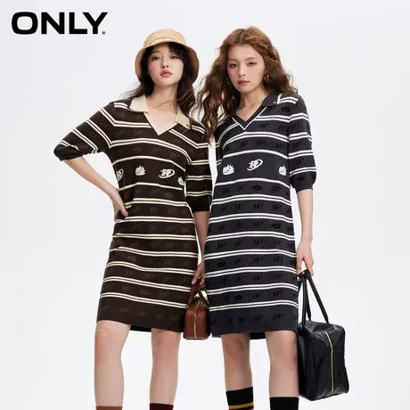 ONLY奥莱春季新款撞色条纹字母刺绣短款针织连衣裙女图片