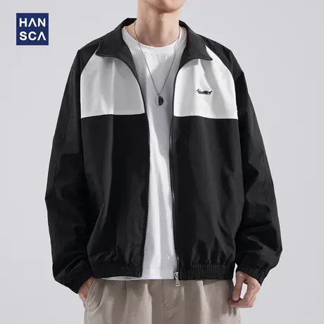 hansca美式复古拼接撞色外套男生春秋季潮流百搭新款宽松休闲夹克商品大图