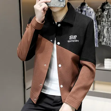男士高级感夹克春秋季青年翻领2024工装潮流外套痞帅百搭拼色褂子商品大图