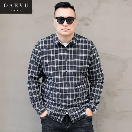 春秋新款文艺格子大号韩版棉感潮胖子加肥加大码男士长袖衬衫衬衣图片