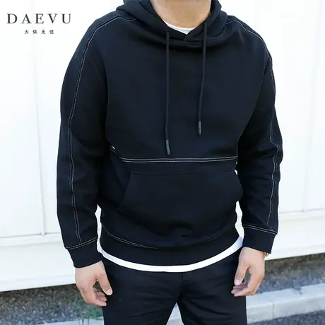 大依无忧秋新款扎明线大号潮胖子加肥加大码男士连帽卫衣帽衫图片