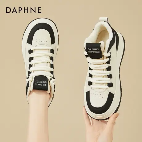 达芙妮厚底高帮鞋子女2023新款爆款秋冬季加绒棉鞋休闲运动小白鞋商品大图