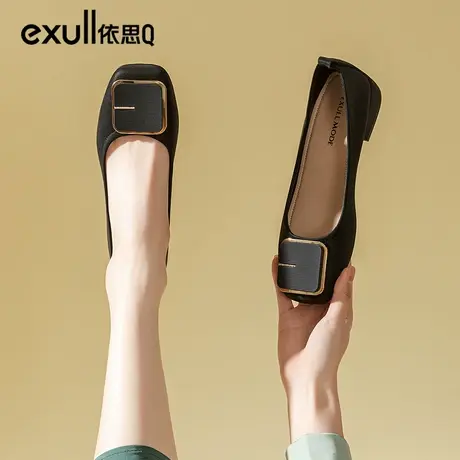 依思q单鞋女2024新款妈妈鞋子春秋一脚蹬女鞋浅口皮鞋低跟工作鞋商品大图