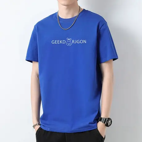 克莱因蓝重磅t恤男短袖夏季纯棉上衣服小熊体恤衫液氨长绒棉半袖商品大图