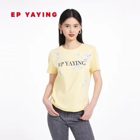 [丝光棉]EP雅莹女装 设计感印花短袖正肩T恤衫 2023新款5303A图片