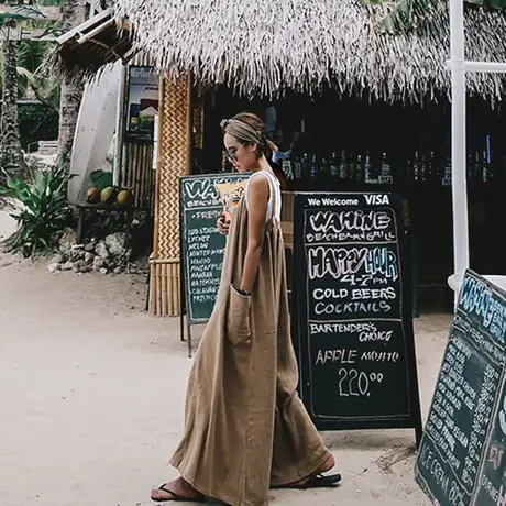 2018年夏装新款棉麻大口袋宽松大码连体吊带裤休闲百搭亚麻背带裤商品大图