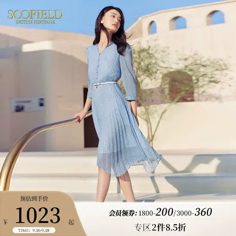 Scofield女装法式复古领通勤气质优雅轻熟高腰中长连衣裙夏新品图片
