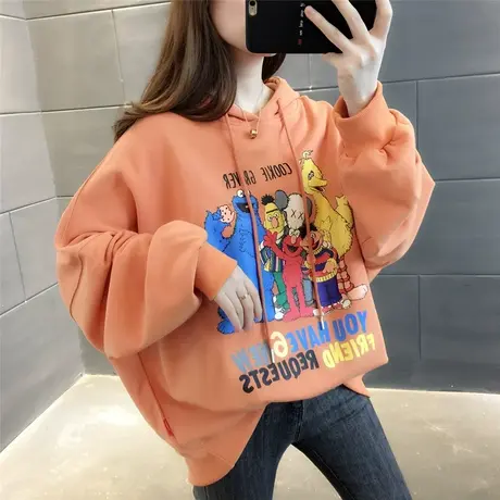 卫衣女2023春秋女装印花圆领插肩袖套头减龄宽松超火休闲上衣外套商品大图