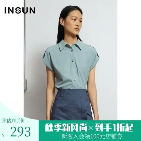 恩裳春秋季商场同款莫兰迪时尚简约都市轻商务无袖衬衫上衣图片