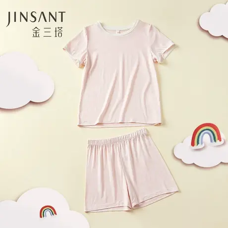 金三塔真丝弹力舒适轻薄短袖短裤男女童学生睡衣桑蚕丝可爱家居服图片