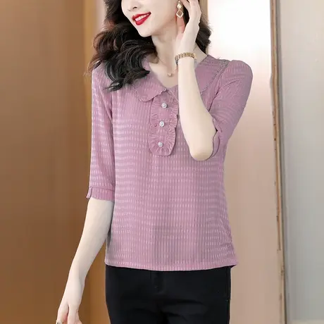 七分袖洋气减龄雪纺衬衫女春夏季2023新款大码宽松遮肚子女士小衫图片