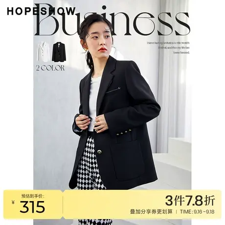 红袖outlets字母标长袖小西装hopeshow2022春新款垫肩帅气外套女图片