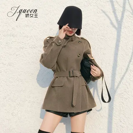 短款毛呢外套女小个子冬季新款夹棉加厚立领呢子收腰保暖洋气大衣商品大图