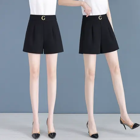 时尚西装短裤女2023夏季爆款高腰显瘦宽松A字冰丝小个子阔腿短裤图片