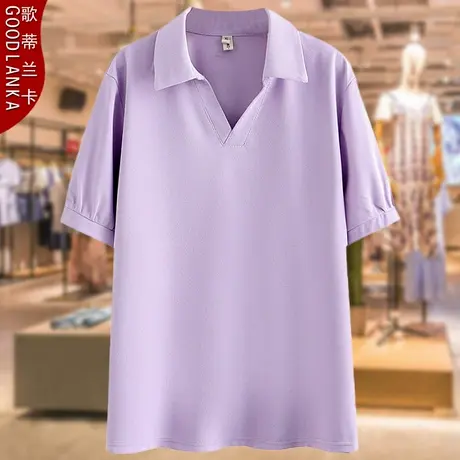 40-50岁中年妈妈夏装t恤200斤大码宽松洋气上衣中年POLO衫短袖T恤商品大图