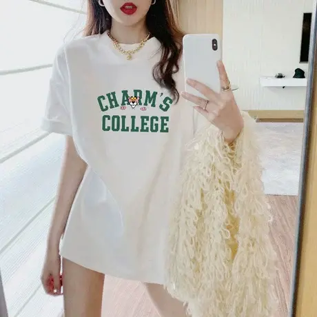 短袖女T恤女夏季2022年新款宽松潮牌印花短袖网红半袖上衣ins百搭商品大图