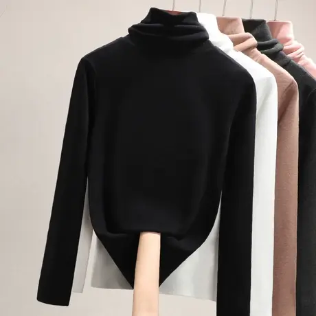 ins美式复古堆堆领德绒打底衫女大码vintage修身内搭加绒秋冬上衣商品大图