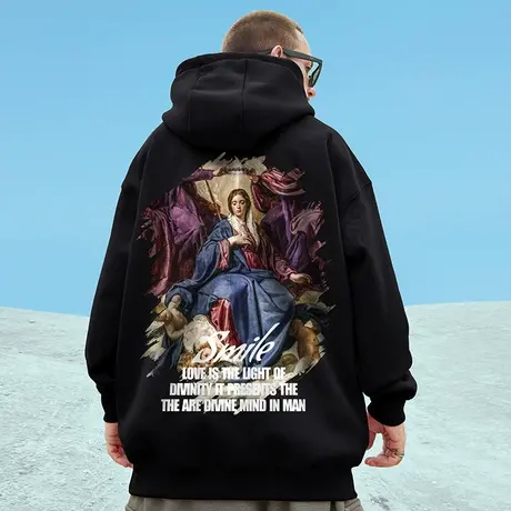 秋季新款卫衣男潮牌ins港风宽松潮流大码套头衫连帽嘻哈胖子外套图片