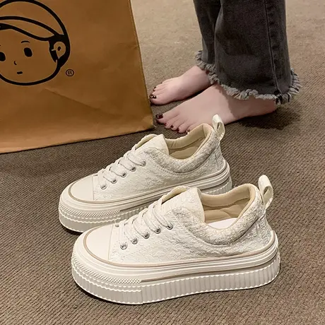 小众设计感帆布鞋女外穿2023年夏季新款百搭厚底小白鞋休闲板鞋女商品大图