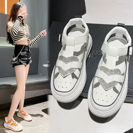 运动老爹凉鞋女2023新款夏季镂空厚底透气ins潮休闲罗马包头凉鞋图片