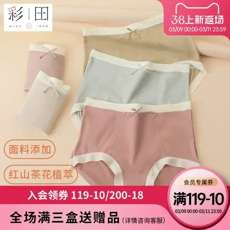 彩田新款内裤女夏季小绒毛高腰微收腹柔软纯色蝴蝶结抗菌底裆商品大图