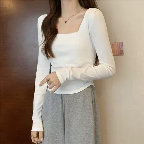 大码胖妹妹春秋修身显瘦T恤锁骨上衣女装长袖加绒内搭打底衫200斤商品大图