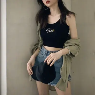 修身运动短款内搭打底无袖吊带上衣女夏黑色外穿紧身露脐小背心潮商品大图