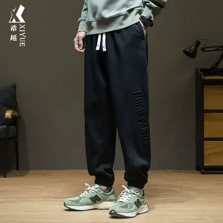 希越重磅320g运动卫裤男2024春秋新品字母钢印宽松大码束脚九分裤图片