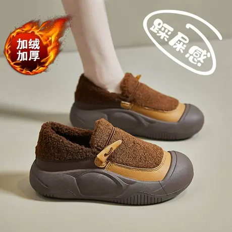 踩屎感软底休闲棉鞋女冬季一脚蹬外穿防滑加绒孕妇鞋子宽胖脚宽头图片