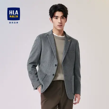 HLA/海澜之家含羊毛休闲西服男23秋新胸针加厚商务绅士西装外套男图片