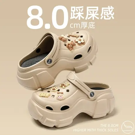 厚底增高洞洞鞋女款夏季外穿2024新款沙滩防滑松糕包头半凉拖夏天图片