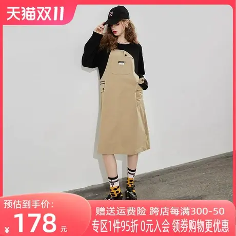 妖精的口袋拼接假两件卫衣连衣裙女2023春季新款长袖休闲工装裙子商品大图