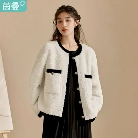 茵曼2023冬女装新款胸前口袋装饰设计宽松保暖单排扣撞色外套上衣图片