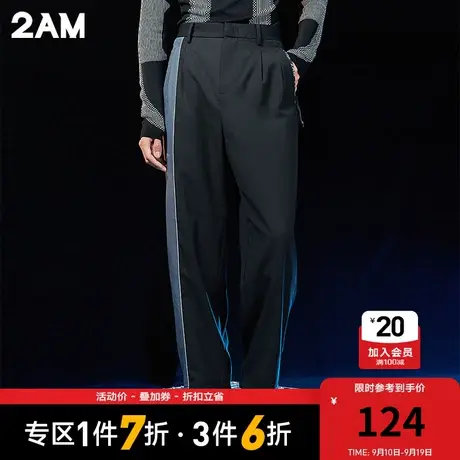 卡宾潮牌2AM时尚拼接宽松直筒裤拉链口袋街头休闲裤图片